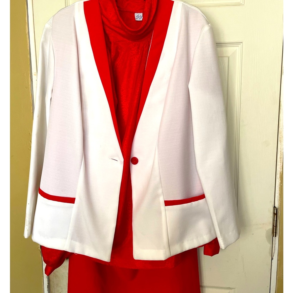 Three Piece Red And White Suit NEW
